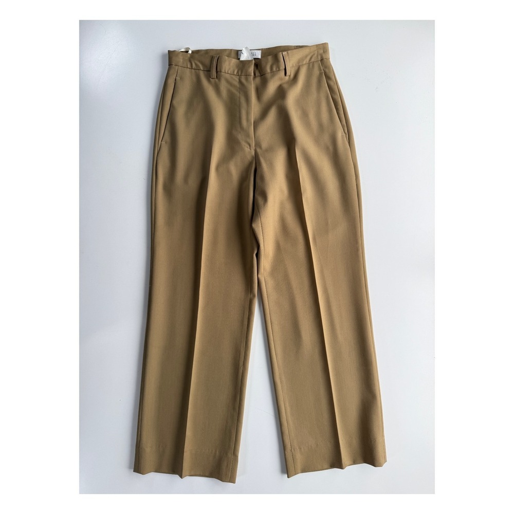 BARNEYS NEW YORK Straight‎ Wide-Leg Wool Dress Pant Womens 6 Tan Made Italy